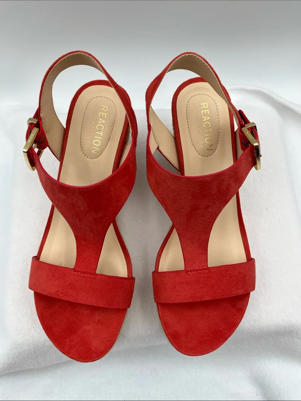 Kenneth Cole Reaction Spiced Coral Suede Espadrille Wedge Sandals